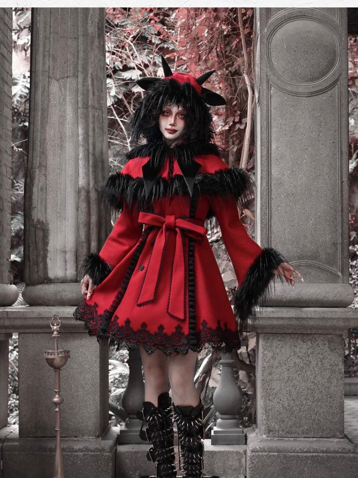 BLOOD SUPPLY Gothic Batwing Collar Hooded Slim Fit Polyester Women's Long Coats
