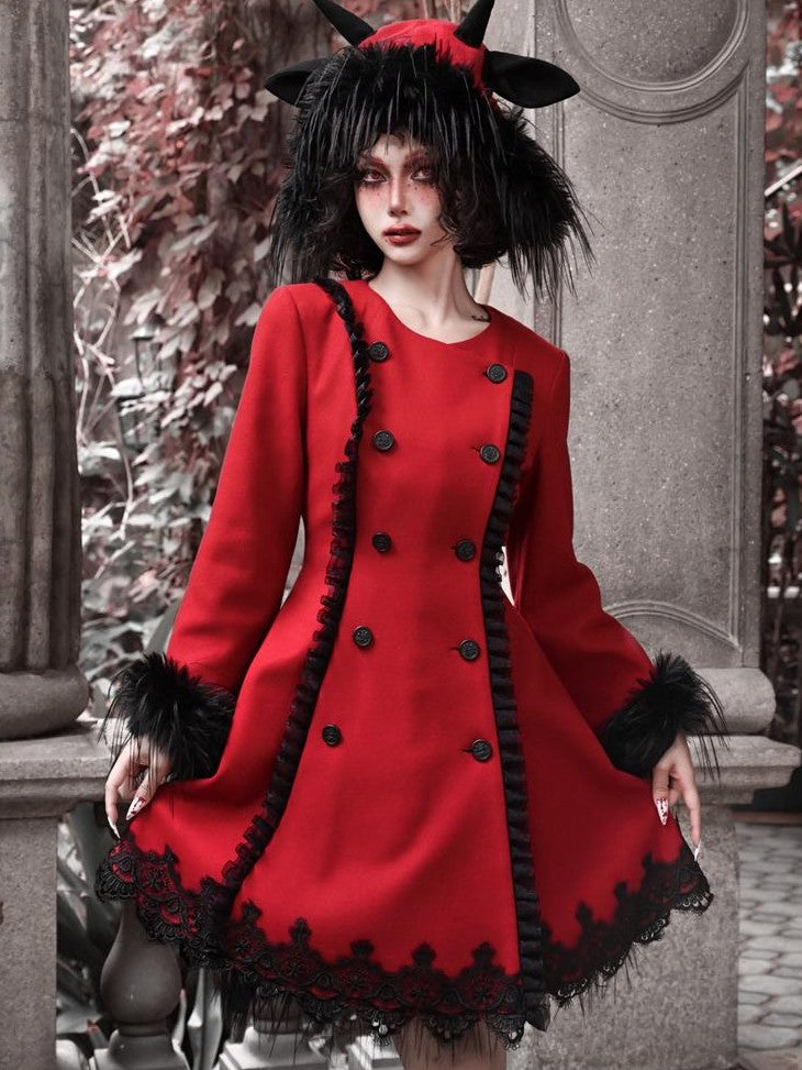 BLOOD SUPPLY Gothic Batwing Collar Hooded Slim Fit Polyester Women's Long Coats
