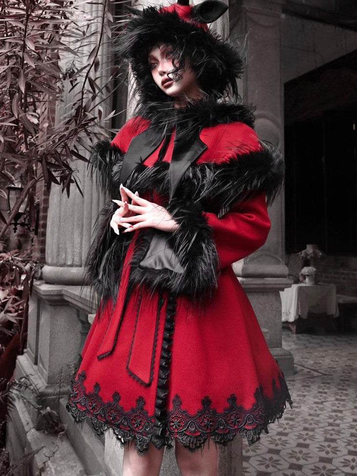 BLOOD SUPPLY Gothic Batwing Collar Hooded Slim Fit Polyester Women's Long Coats