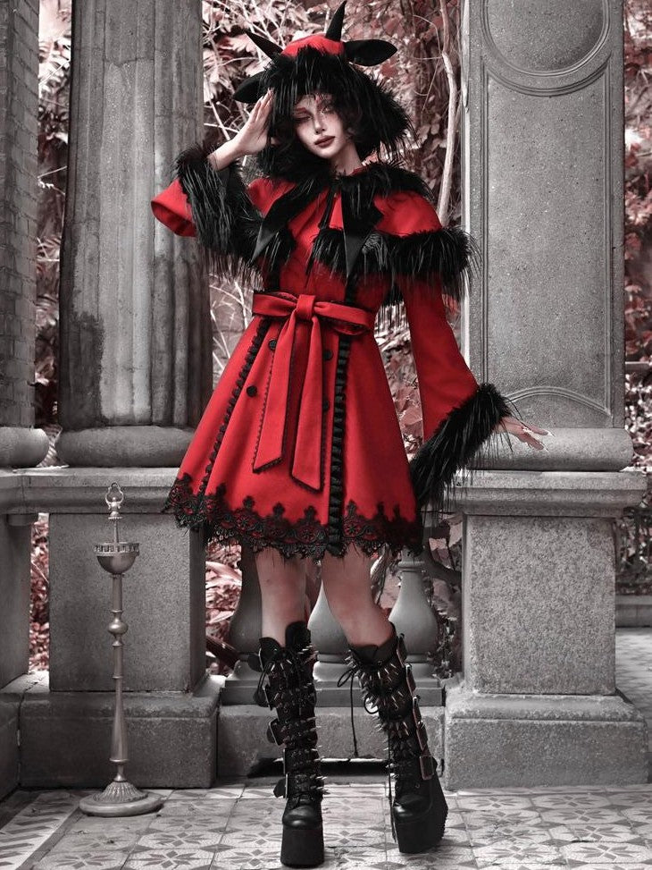 BLOOD SUPPLY Gothic Batwing Collar Hooded Slim Fit Polyester Women's Long Coats