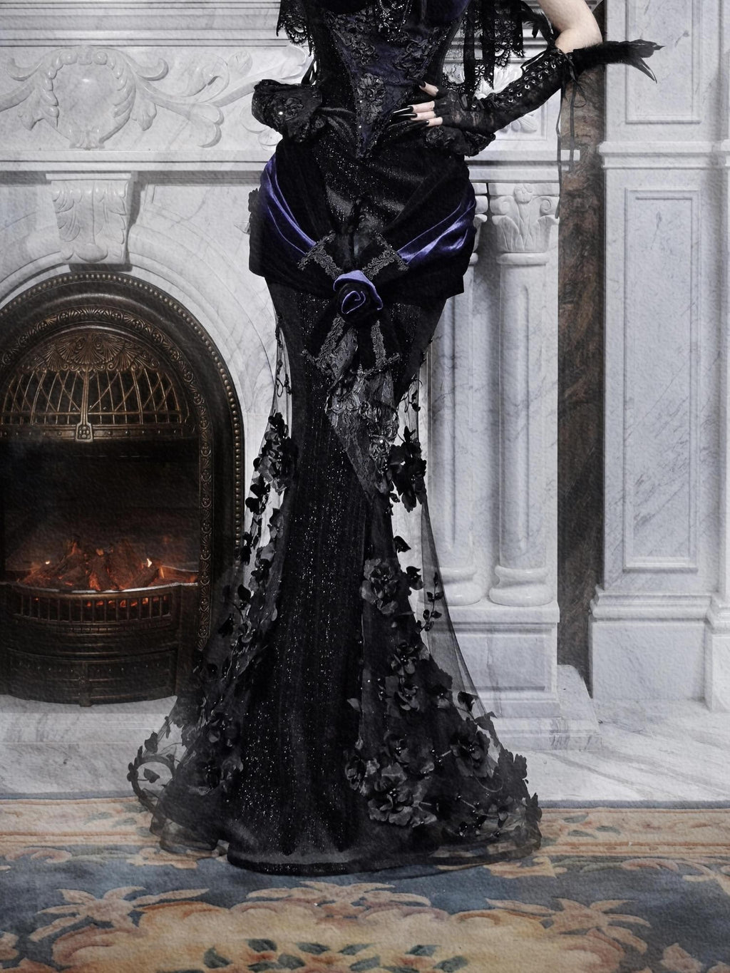BLOOD SUPPLY Gothic Beaded Embroidered Mermaid Women's Polyester Maxi Skirts