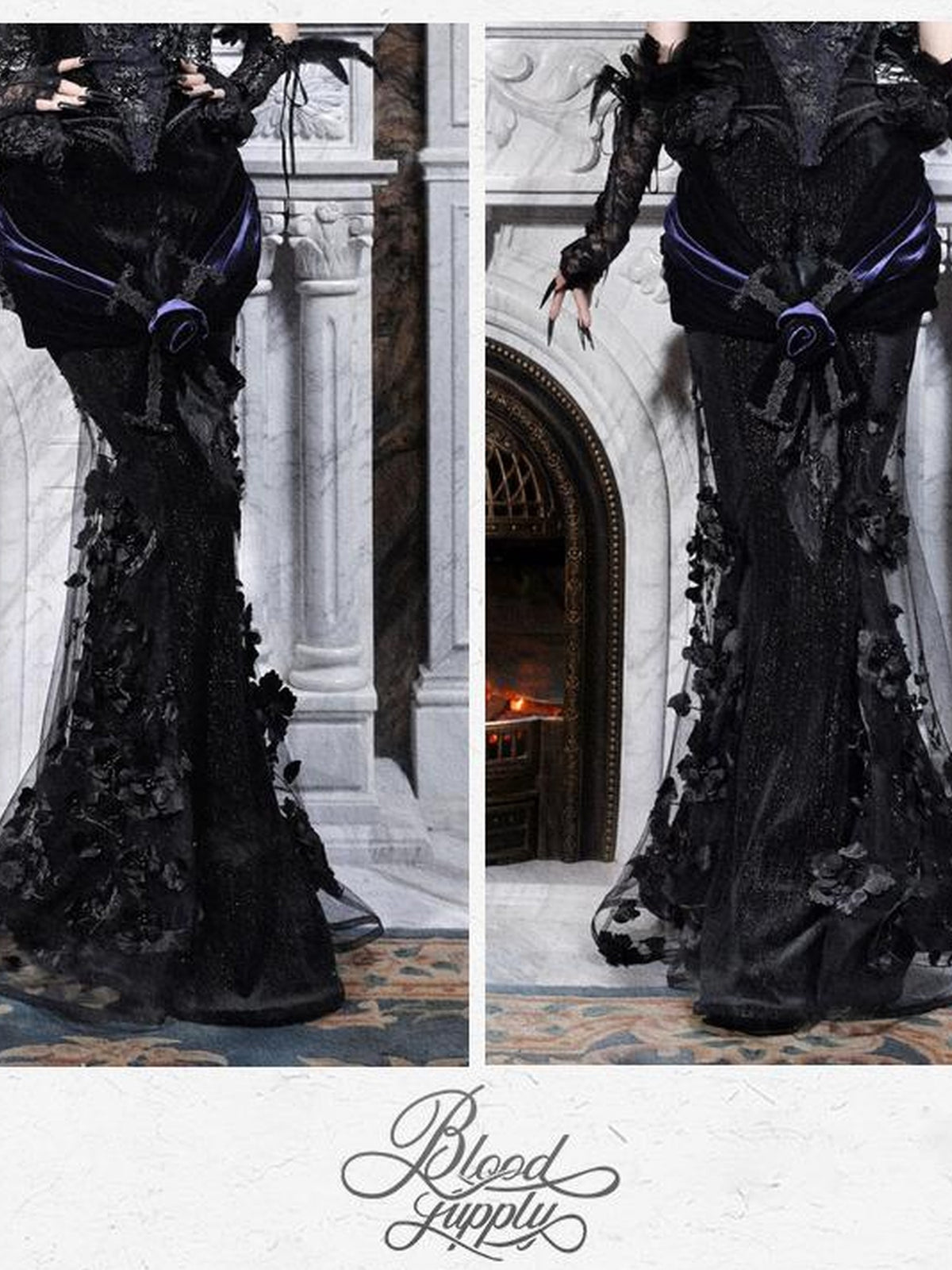 BLOOD SUPPLY Gothic Beaded Embroidered Mermaid Women's Polyester Maxi Skirts