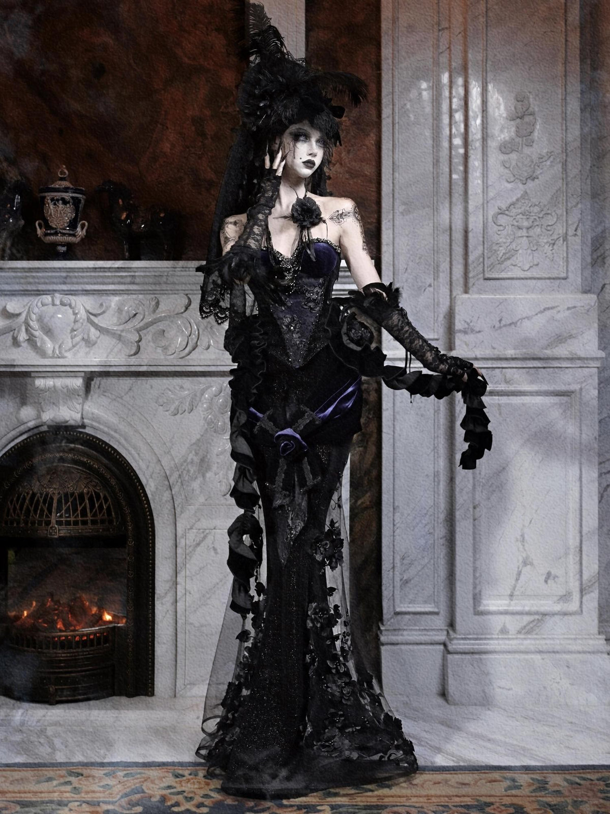 BLOOD SUPPLY Gothic Beaded Embroidered Mermaid Women's Polyester Maxi Skirts