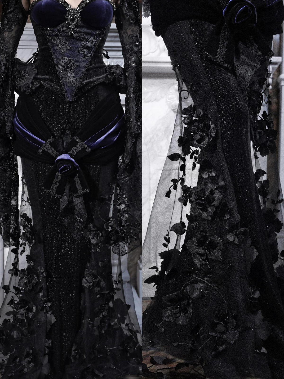 BLOOD SUPPLY Gothic Beaded Embroidered Mermaid Women's Polyester Maxi Skirts