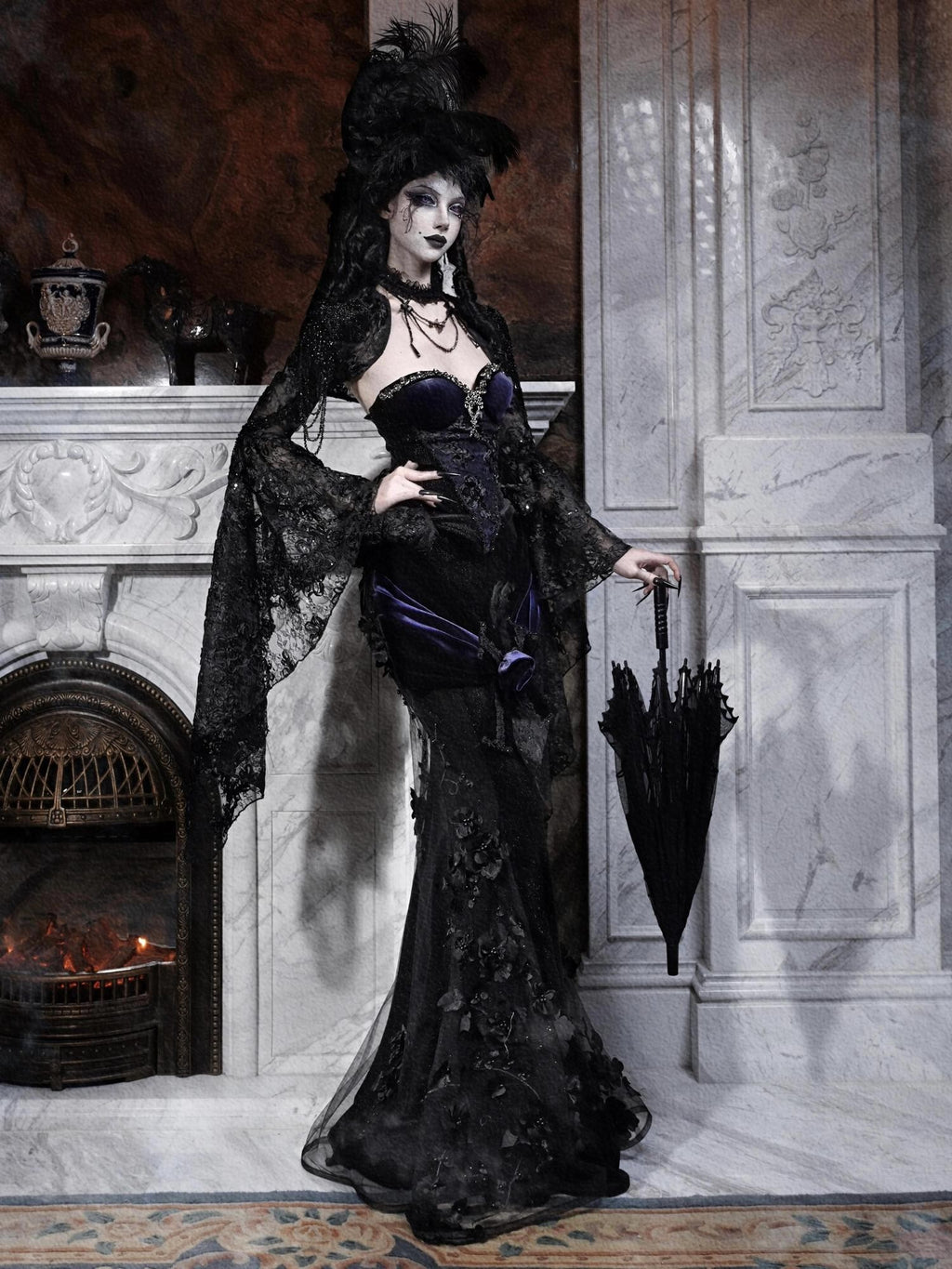 BLOOD SUPPLY Gothic Beaded Embroidered Mermaid Women's Polyester Maxi Skirts