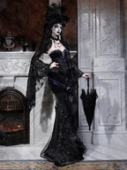 BLOOD SUPPLY Gothic Beaded Embroidered Mermaid Women's Polyester Maxi Skirts