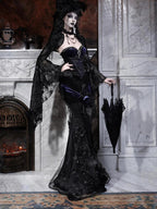 BLOOD SUPPLY Gothic Beaded Embroidered Mermaid Women's Polyester Maxi Skirts