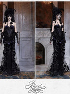 BLOOD SUPPLY Gothic Beaded Embroidered Mermaid Women's Polyester Maxi Skirts