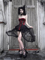 BLOOD SUPPLY Gothic Black Red Corset Lace Up Birdcage Women's Polyester Strapless Mini Dresses
