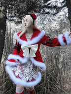BLOOD SUPPLY Gothic Bow Faux Fur Pu Women's Ponchos