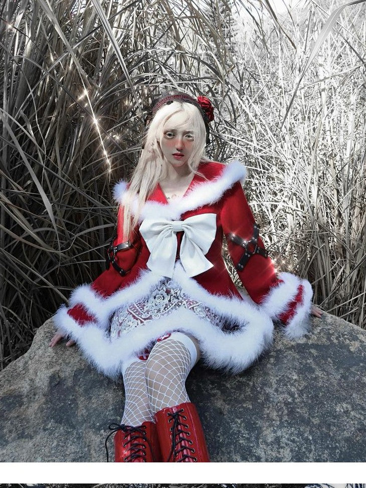 BLOOD SUPPLY Gothic Bow Faux Fur Pu Women's Ponchos