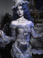BLOOD SUPPLY Gothic Butterfly Distressed Off Shoulder Women's Polyester Crop Tops