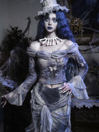 BLOOD SUPPLY Gothic Butterfly Distressed Off Shoulder Women's Polyester Crop Tops