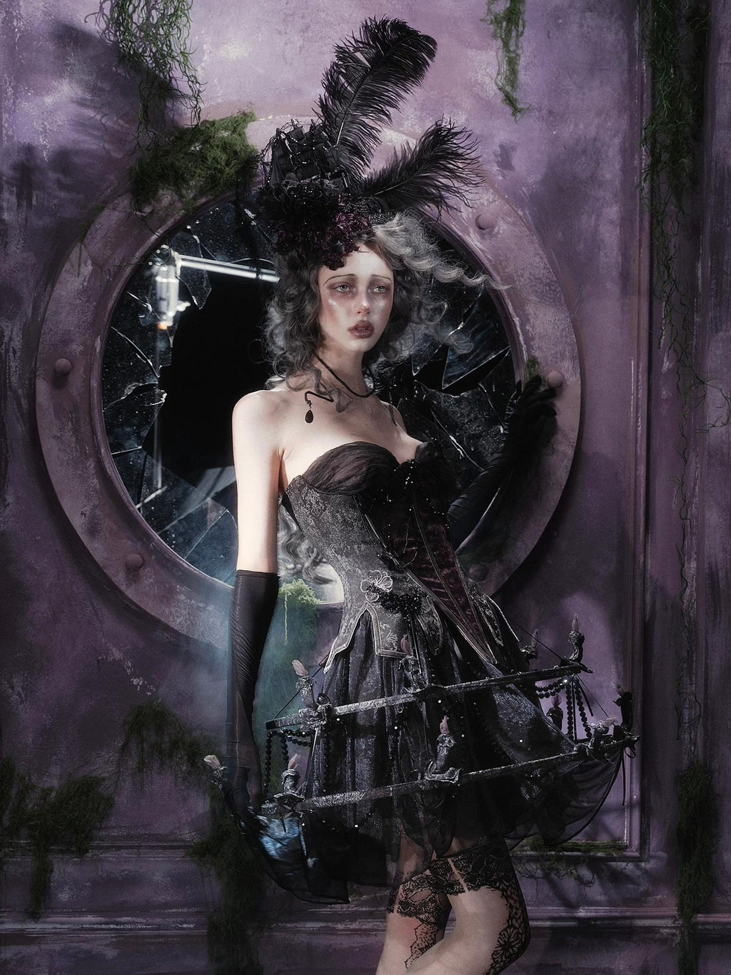 BLOOD SUPPLY Gothic Butterfly Ghost Corset Polyester Women's Tube Tops