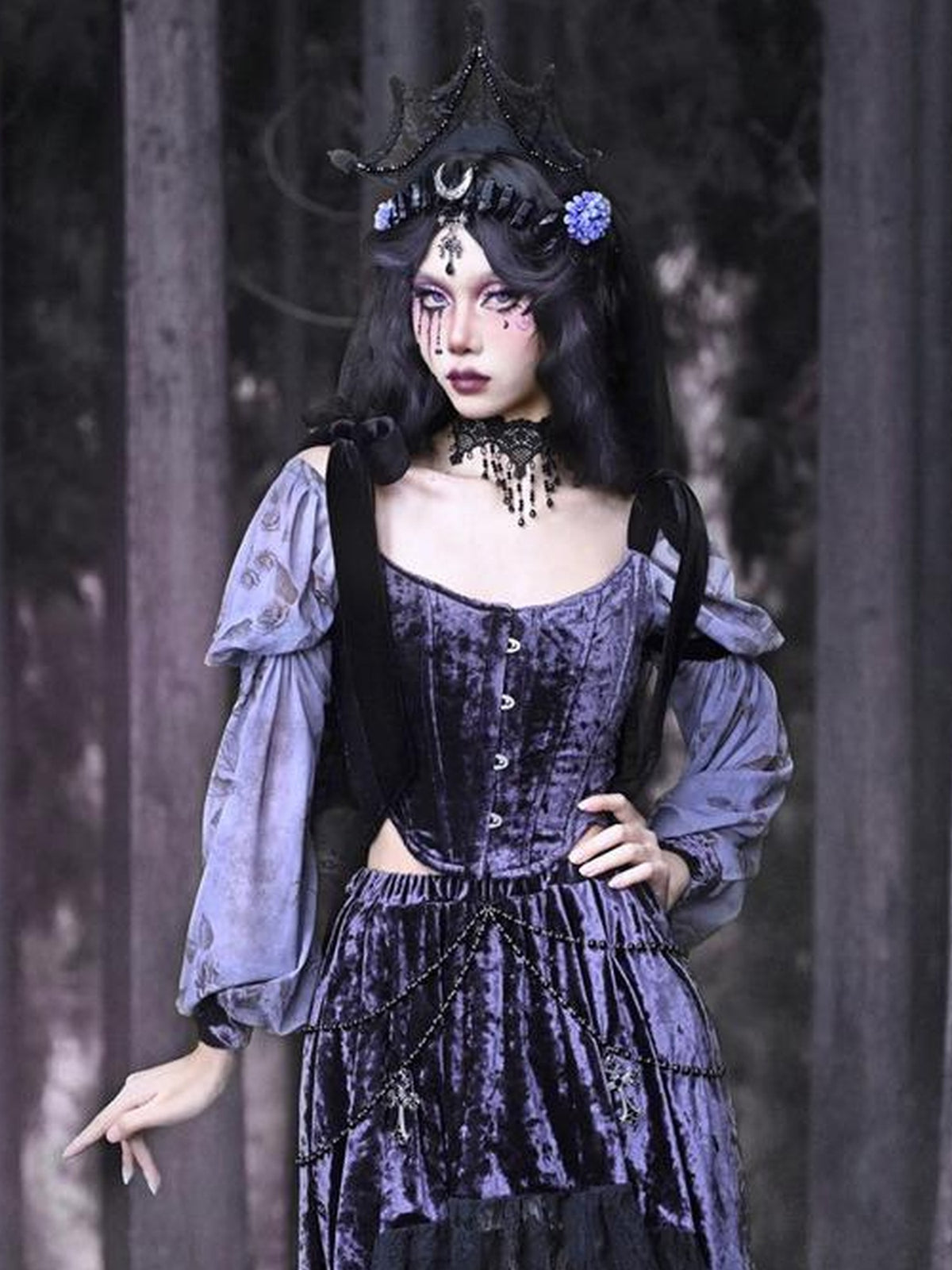 BLOOD SUPPLY Gothic Corset Lace Up Adjustable Women's Polypropylene Long Sleeve T-shirts