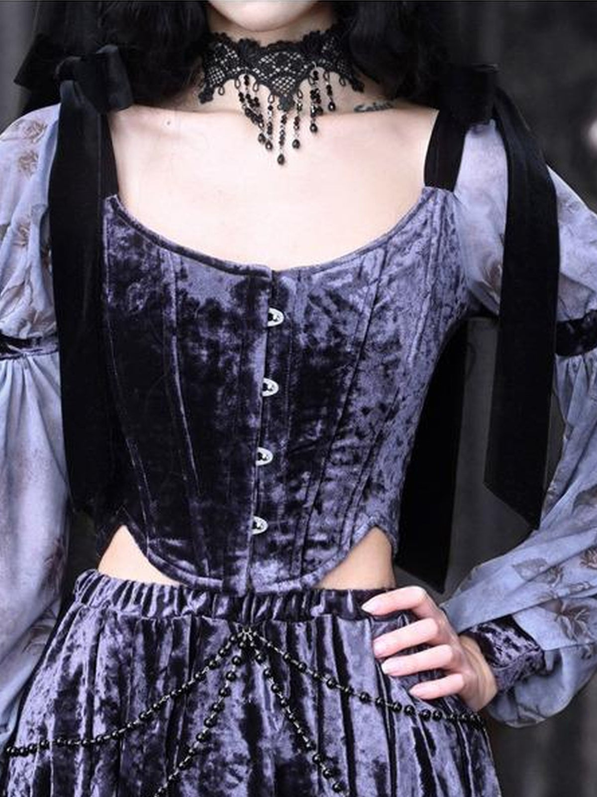 BLOOD SUPPLY Gothic Corset Lace Up Adjustable Women's Polypropylene Long Sleeve T-shirts