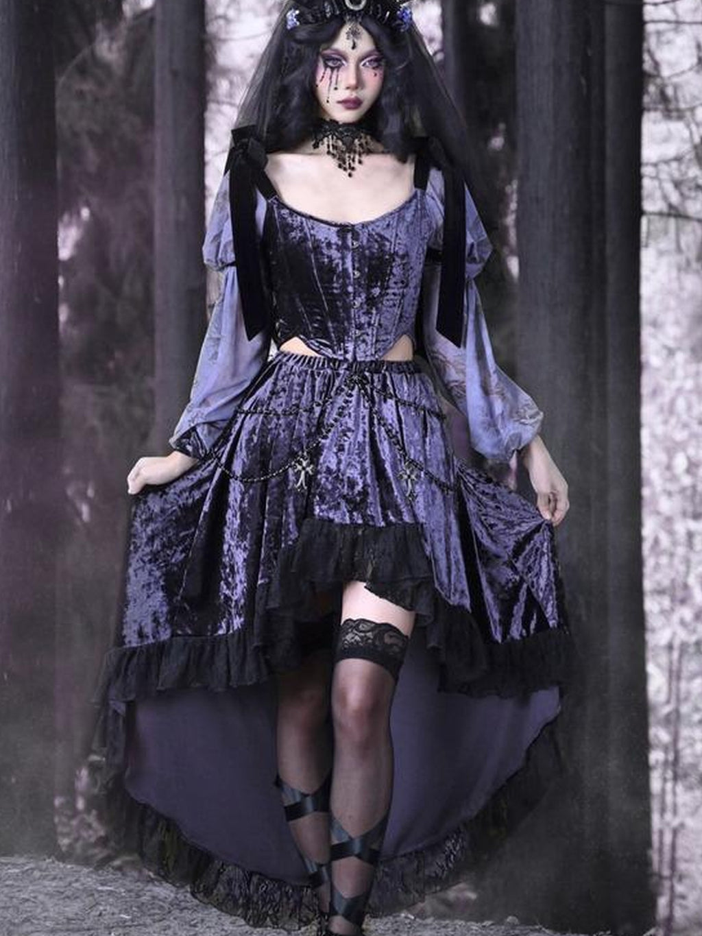 BLOOD SUPPLY Gothic Corset Lace Up Adjustable Women's Polypropylene Long Sleeve T-shirts