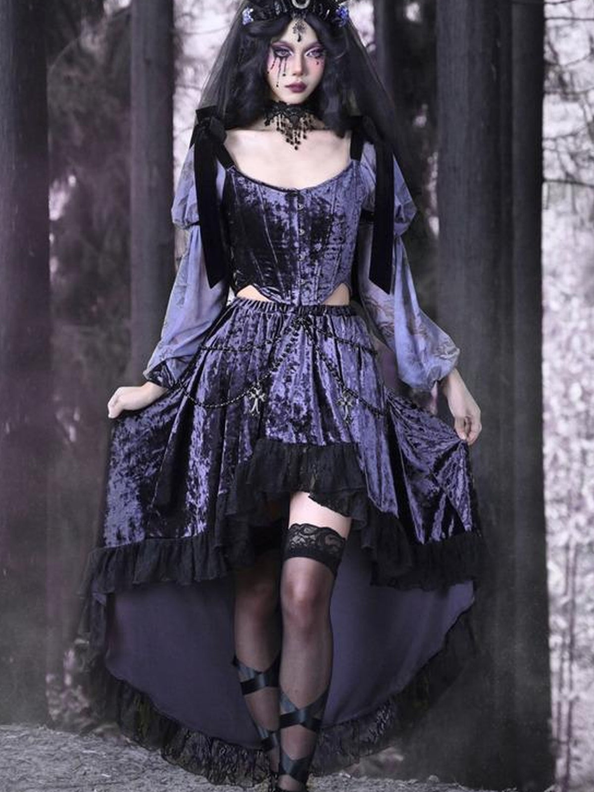 BLOOD SUPPLY Gothic Corset Lace Up Adjustable Women's Polypropylene Long Sleeve T-shirts