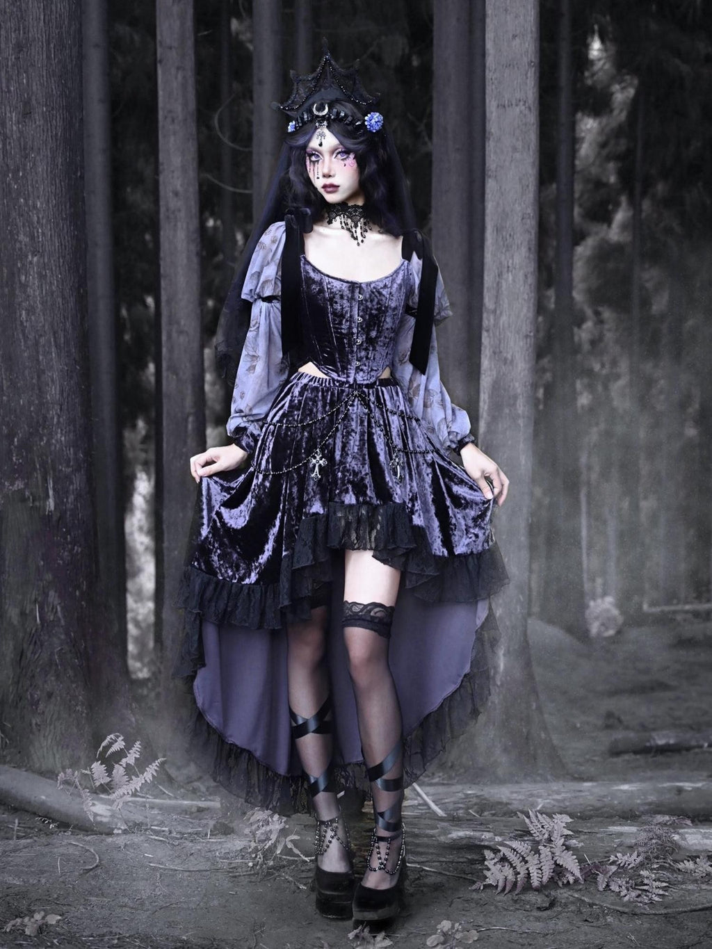 BLOOD SUPPLY Gothic Corset Lace Up Adjustable Women's Polypropylene Long Sleeve T-shirts