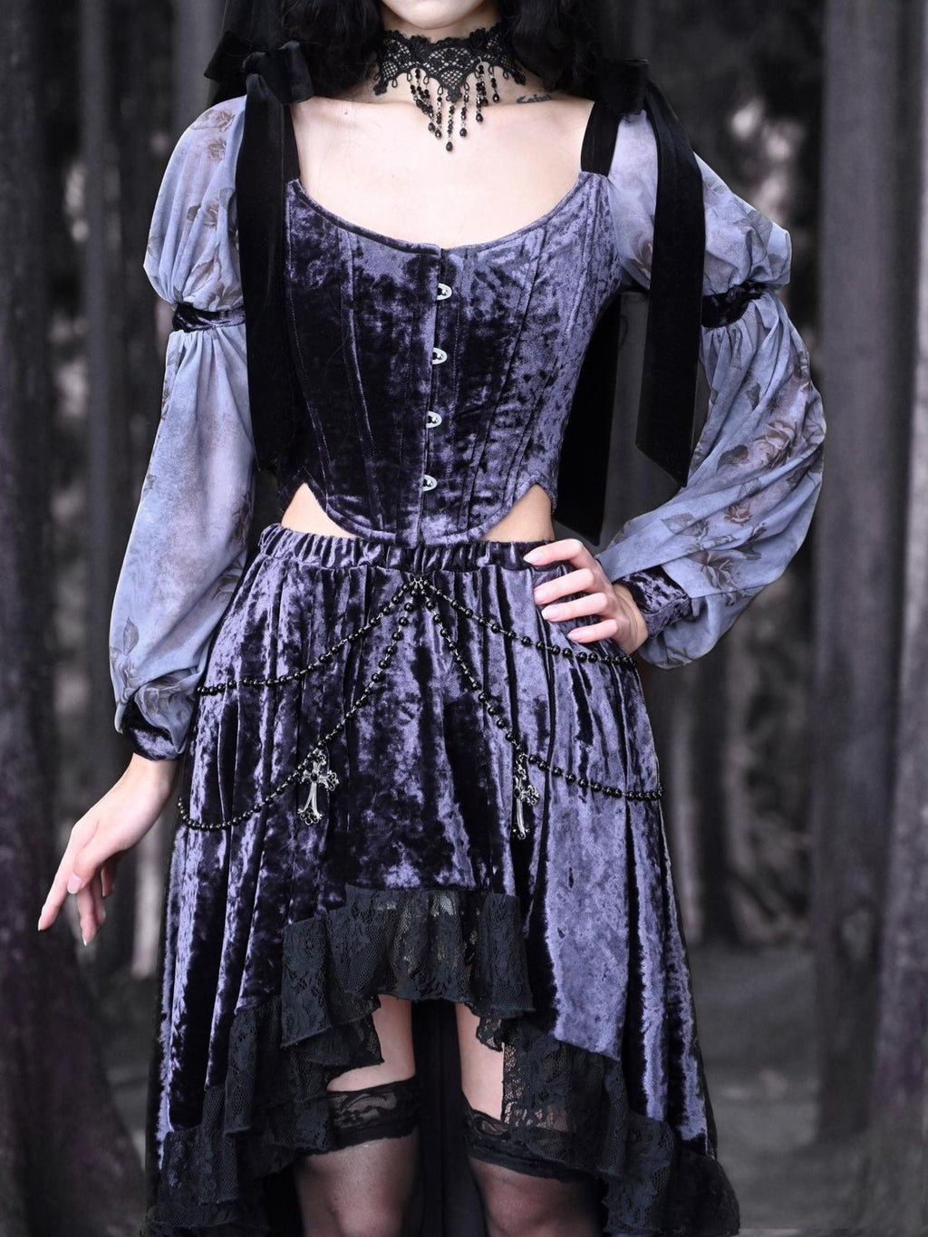 BLOOD SUPPLY Gothic Corset Lace Up Adjustable Women's Polypropylene Long Sleeve T-shirts
