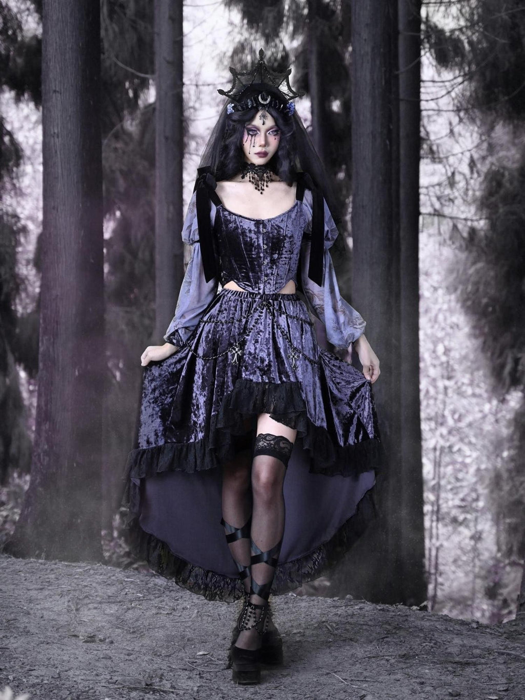 BLOOD SUPPLY Gothic Corset Lace Up Adjustable Women's Polypropylene Long Sleeve T-shirts