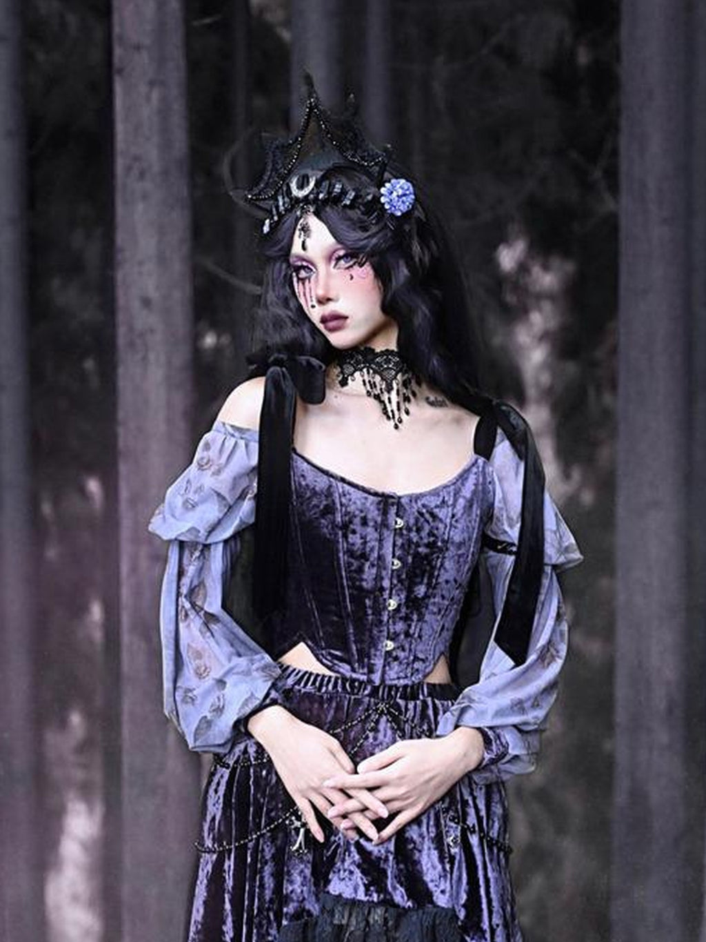 BLOOD SUPPLY Gothic Corset Lace Up Adjustable Women's Polypropylene Long Sleeve T-shirts