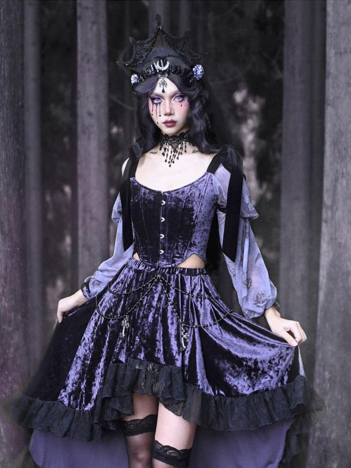 BLOOD SUPPLY Gothic Corset Lace Up Adjustable Women's Polypropylene Long Sleeve T-shirts