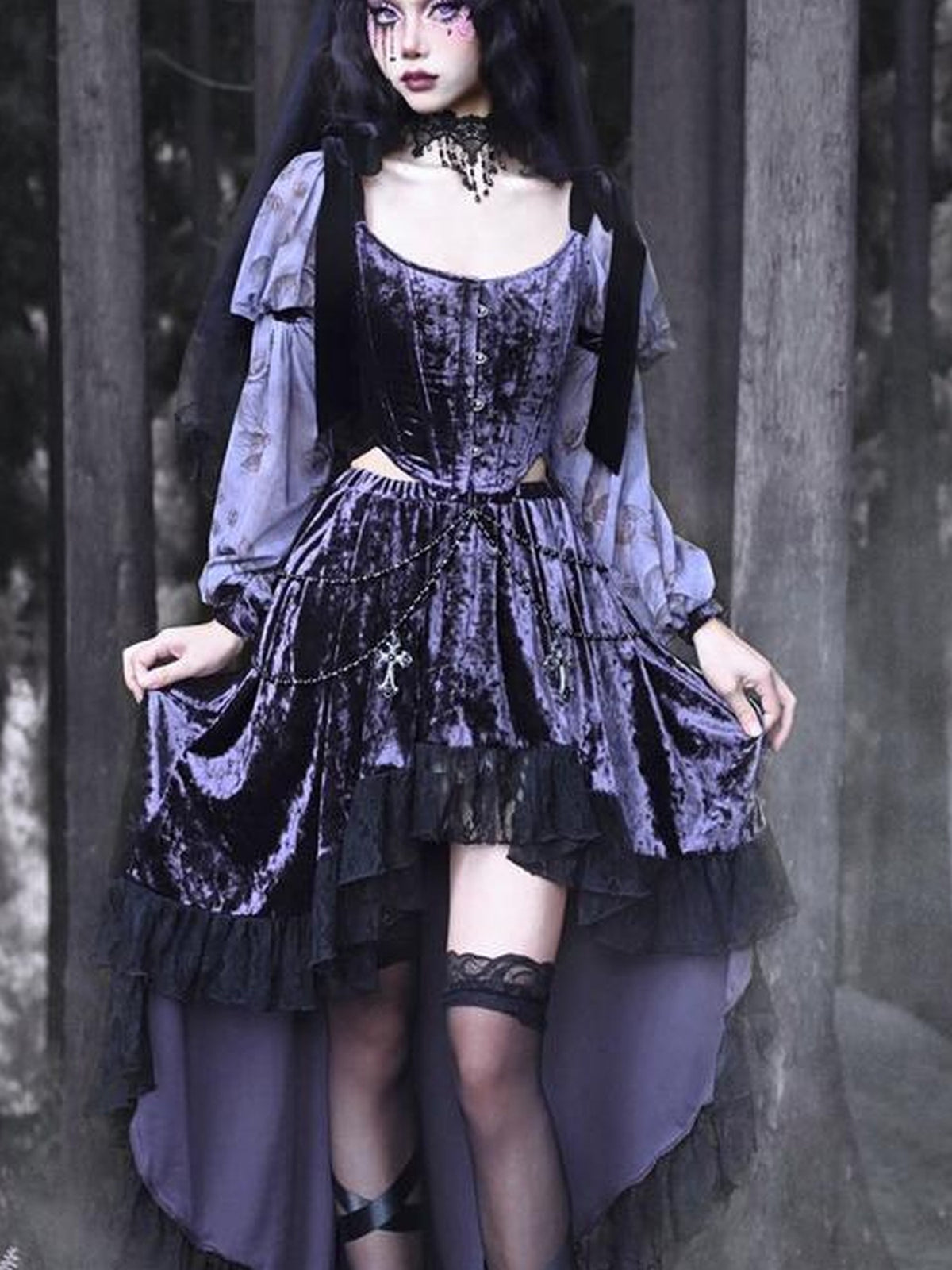 BLOOD SUPPLY Gothic Corset Lace Up Adjustable Women's Polypropylene Long Sleeve T-shirts