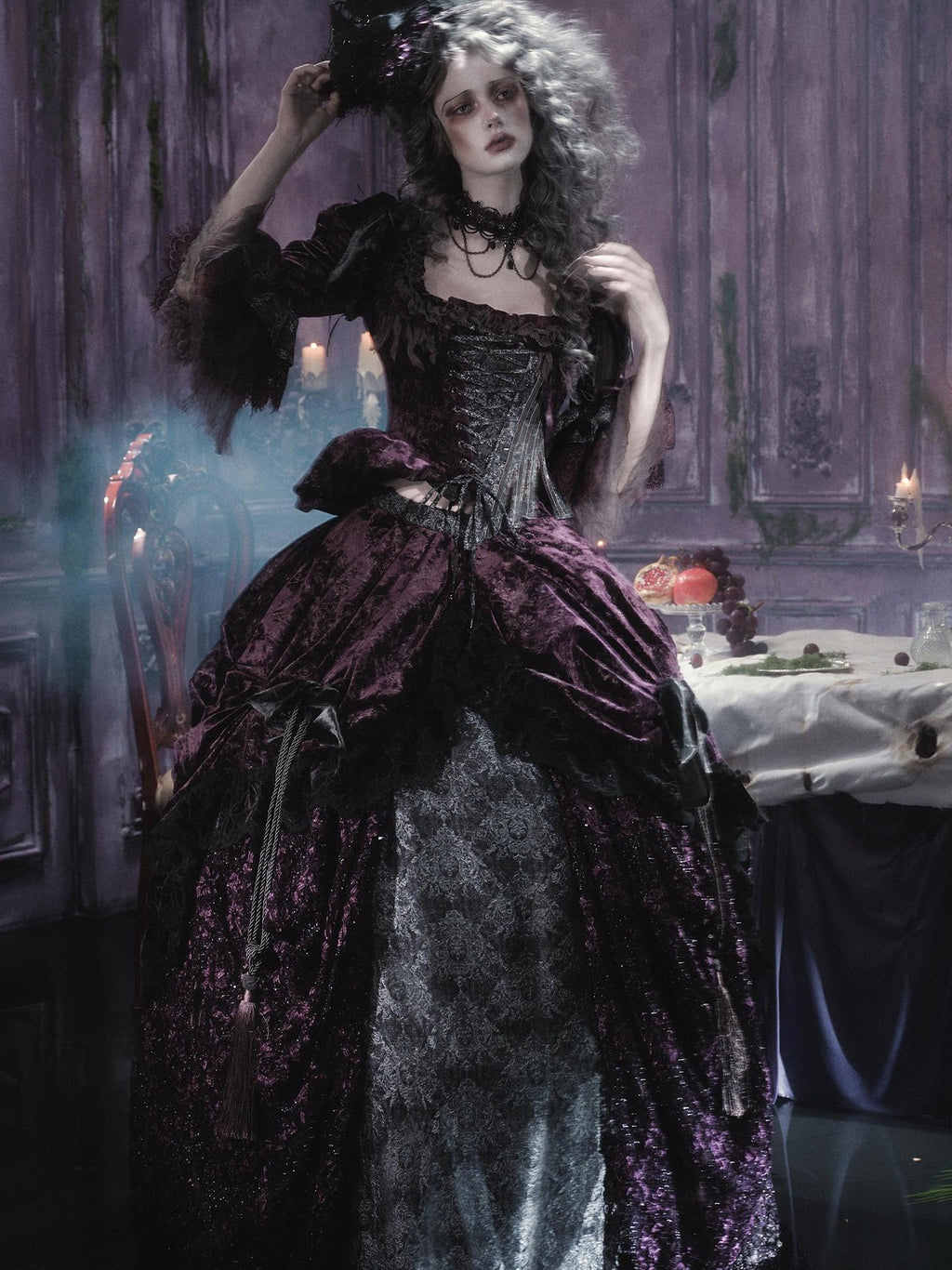 BLOOD SUPPLY Gothic Dark Purple Corset Polyester Women's Short Sleeve T-shirts