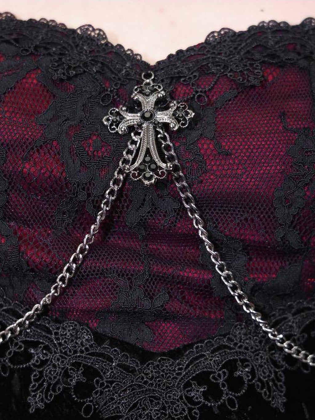 BLOOD SUPPLY Gothic Dark Red Lace Velvet Mermaid High Waist Women's Casual Maxi Dresses