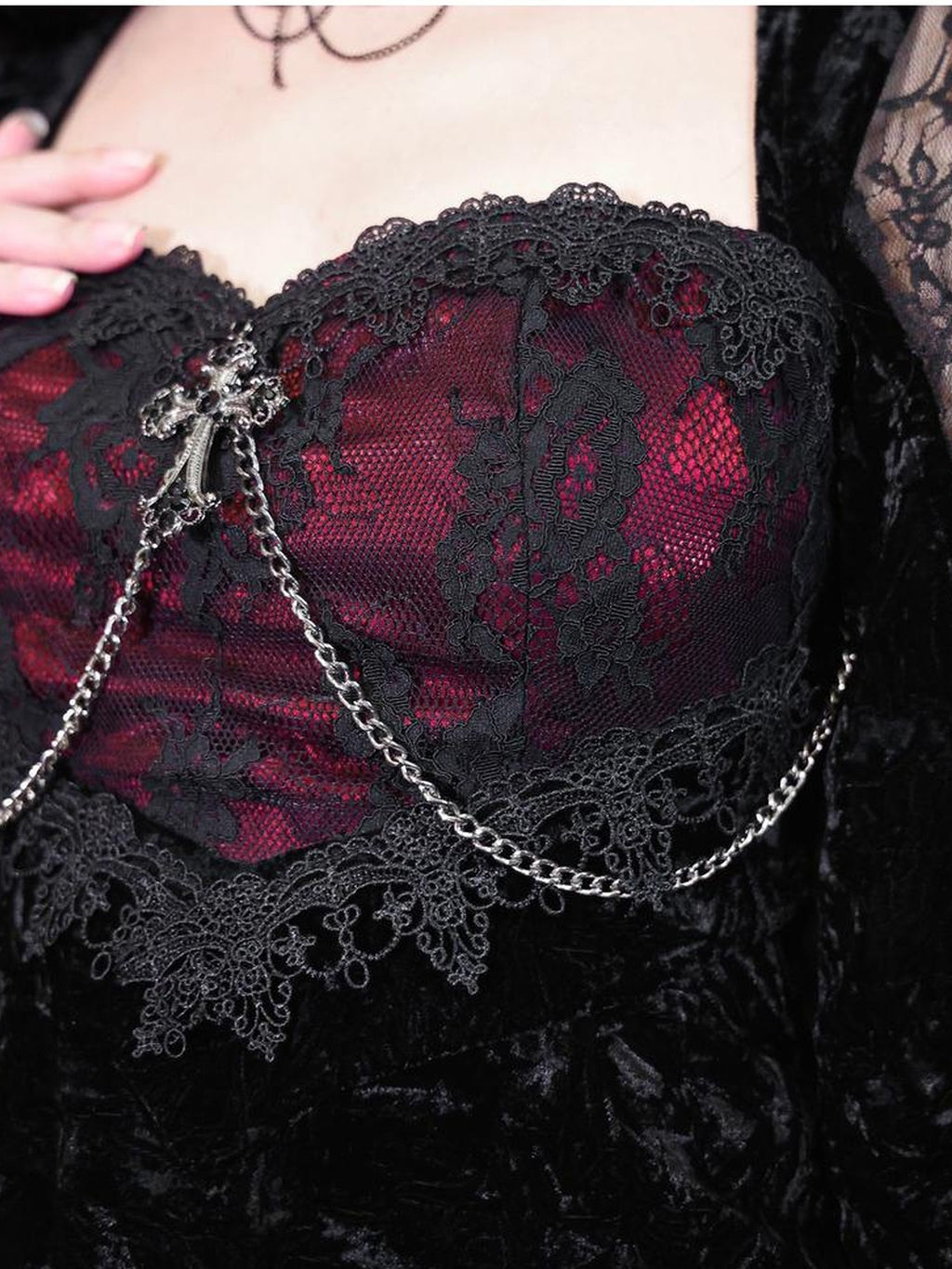 BLOOD SUPPLY Gothic Dark Red Lace Velvet Mermaid High Waist Women's Casual Maxi Dresses
