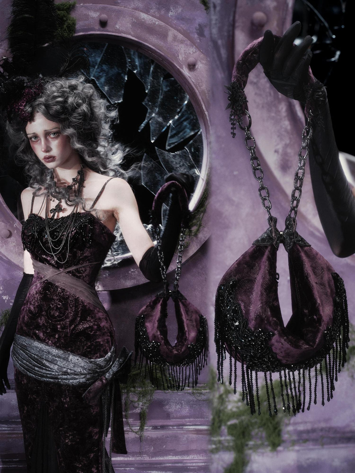 BLOOD SUPPLY Gothic Dark Rhinestone Women's Shoulder Bags