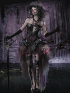 BLOOD SUPPLY Gothic Dark Sheer Mesh Asymmetric Puff Low Waist Polyester Women's Midi Skirts