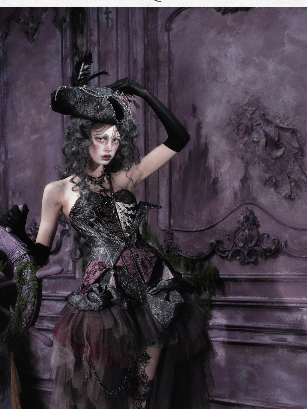 BLOOD SUPPLY Gothic Dark Sheer Mesh Asymmetric Puff Low Waist Polyester Women's Midi Skirts