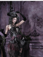 BLOOD SUPPLY Gothic Dark Sheer Mesh Asymmetric Puff Low Waist Polyester Women's Midi Skirts