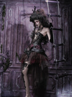 BLOOD SUPPLY Gothic Dark Sheer Mesh Asymmetric Puff Low Waist Polyester Women's Midi Skirts