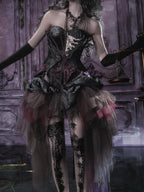 BLOOD SUPPLY Gothic Dark Sheer Mesh Asymmetric Puff Low Waist Polyester Women's Midi Skirts