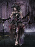 BLOOD SUPPLY Gothic Dark Sheer Mesh Asymmetric Puff Low Waist Polyester Women's Midi Skirts