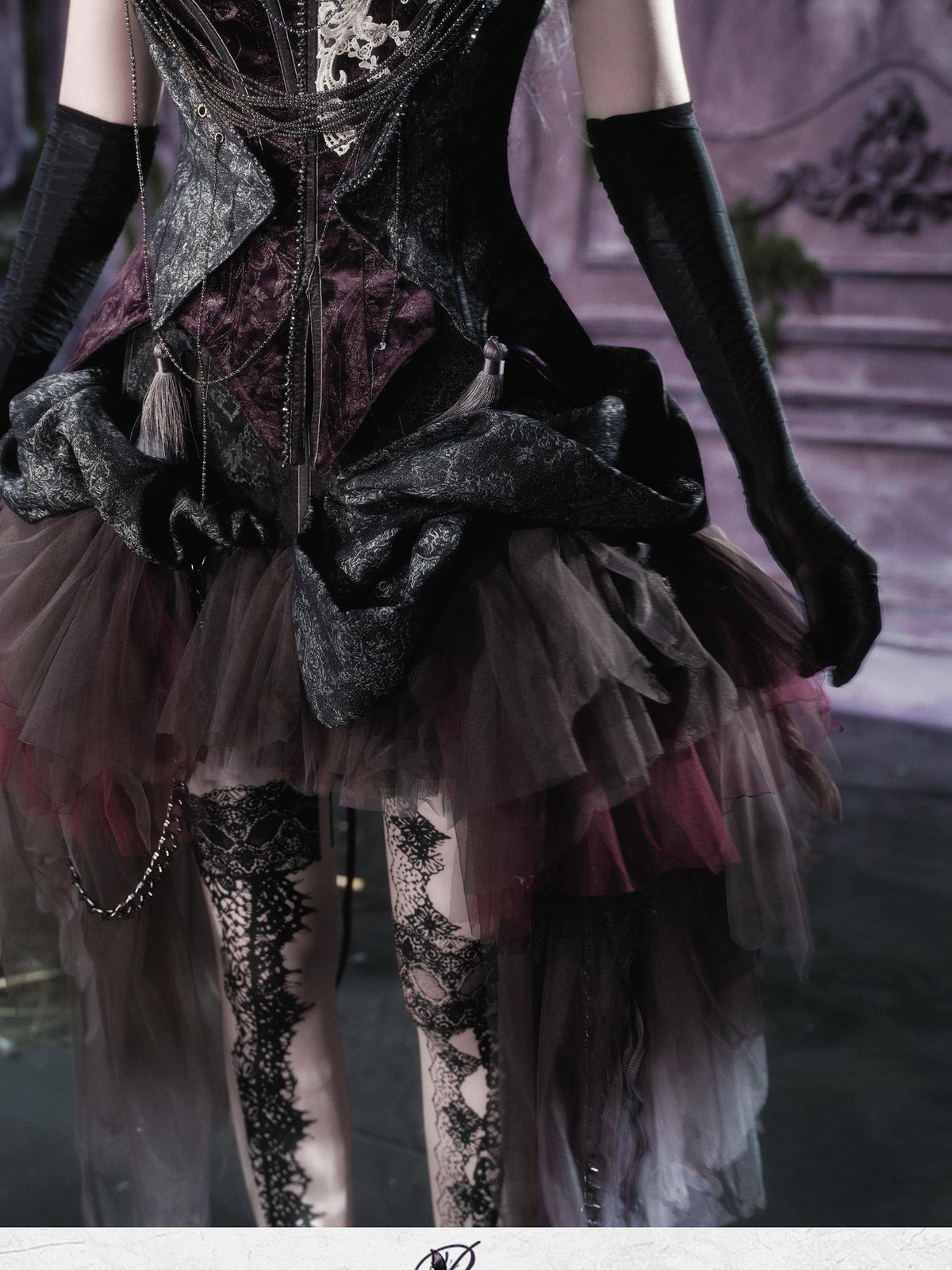 BLOOD SUPPLY Gothic Dark Sheer Mesh Asymmetric Puff Low Waist Polyester Women's Midi Skirts