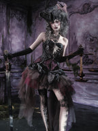 BLOOD SUPPLY Gothic Dark Sheer Mesh Asymmetric Puff Low Waist Polyester Women's Midi Skirts