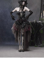 BLOOD SUPPLY Gothic Dark Sheer Mesh Asymmetric Puff Low Waist Polyester Women's Midi Skirts
