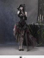 BLOOD SUPPLY Gothic Dark Sheer Mesh Asymmetric Puff Low Waist Polyester Women's Midi Skirts