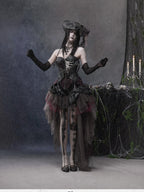 BLOOD SUPPLY Gothic Dark Sheer Mesh Asymmetric Puff Low Waist Polyester Women's Midi Skirts