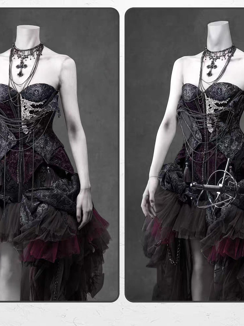 BLOOD SUPPLY Gothic Dark Sheer Mesh Asymmetric Puff Low Waist Polyester Women's Midi Skirts