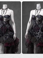 BLOOD SUPPLY Gothic Dark Sheer Mesh Asymmetric Puff Low Waist Polyester Women's Midi Skirts