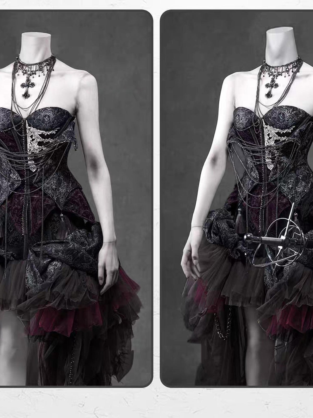 BLOOD SUPPLY Gothic Dark Sheer Mesh Asymmetric Puff Low Waist Polyester Women's Midi Skirts