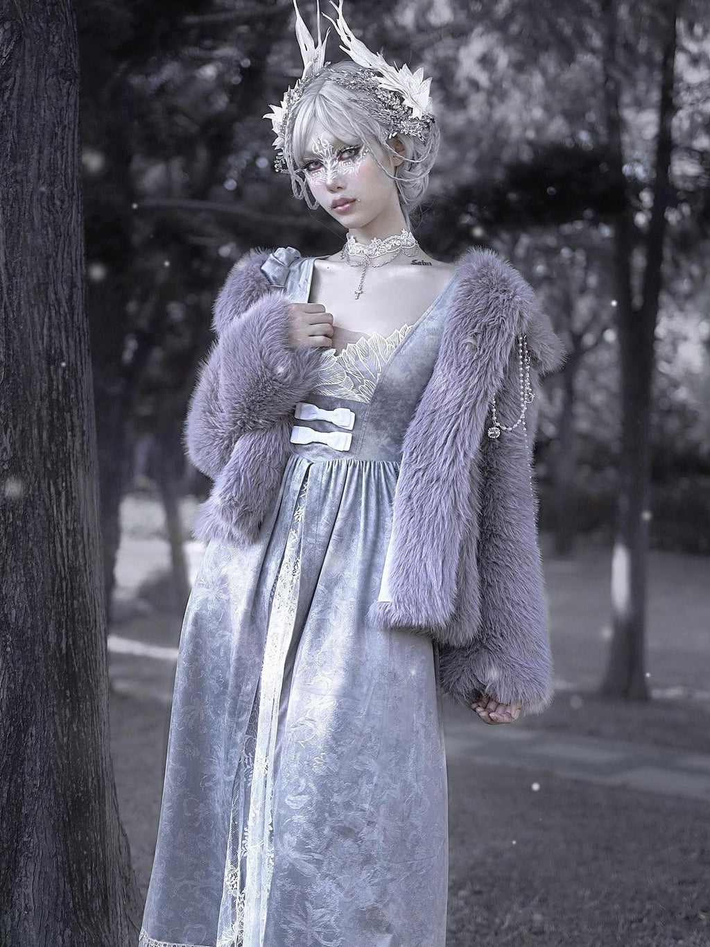 BLOOD SUPPLY Gothic Embroidered Velvet Puff Sleeve V-neck Women's Casual Maxi Dresses