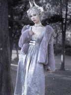 BLOOD SUPPLY Gothic Embroidered Velvet Puff Sleeve V-neck Women's Casual Maxi Dresses