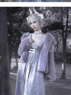 BLOOD SUPPLY Gothic Embroidered Velvet Puff Sleeve V-neck Women's Casual Maxi Dresses