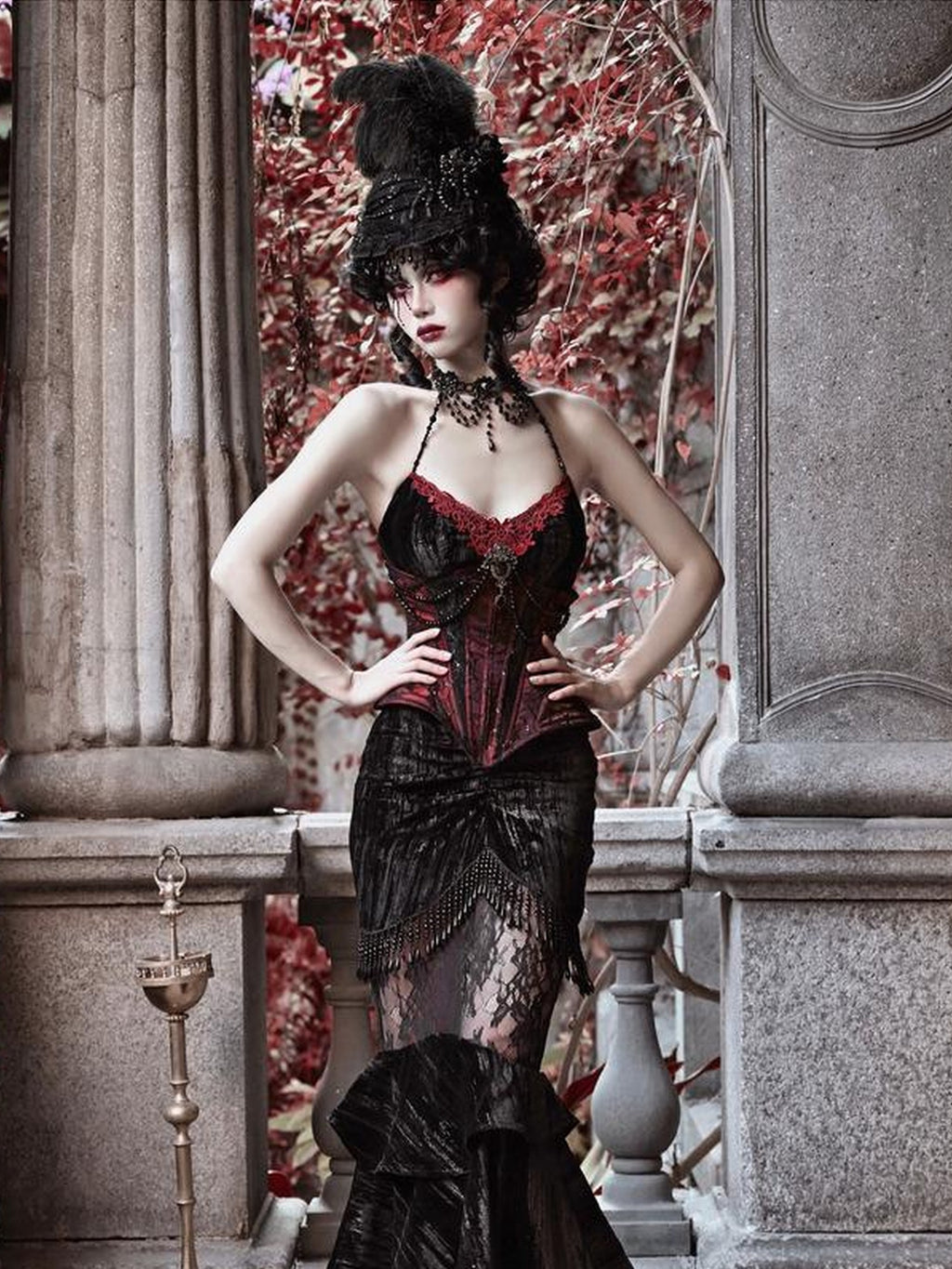 BLOOD SUPPLY Gothic Lace Mermaid Women's Polyester Maxi Skirts